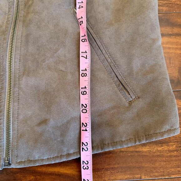 Uniqlo Women's Faux Suede Moto Jacket Stone Brown Size‎ L Stylish Casual Coat - Picture 11 of 12